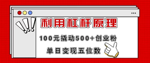 利用杠杆100元撬动500+创业粉，单日变现5位数-VAM资源