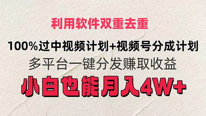 利用软件双重去重，100%过中视频+视频号分成计划小白也可以月入4W+ - 3A资源站-3A资源站